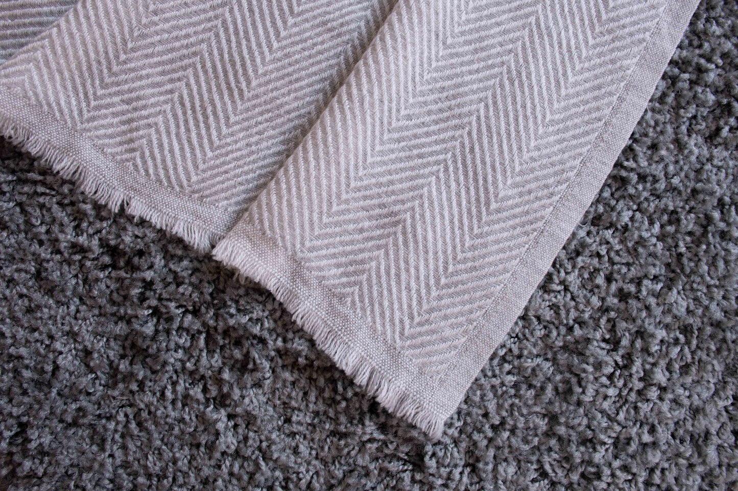 100% Cashmere Chevron Couch Throw, Light Gray And White, Adult & Baby, Travel Lap Blanket