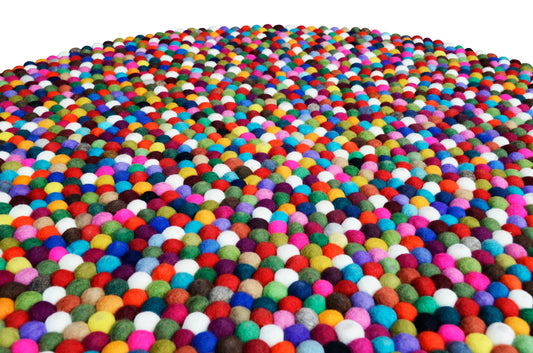 Round Multi Colored Felt Ball Rug