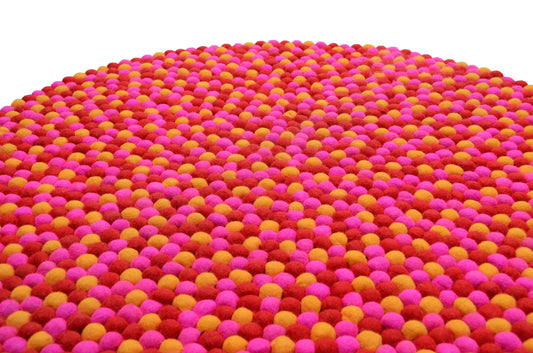 Round Red, Yellow and Pink Felt Ball Rug