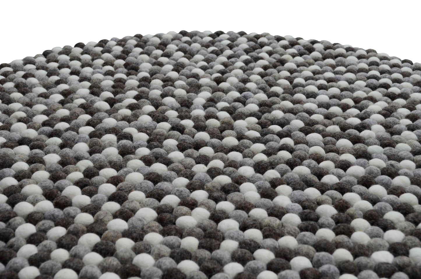 Round Natural Grey, Brown And White Felt Ball Rug