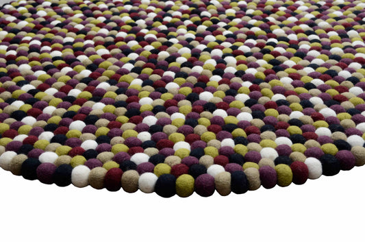Round Multi Colored Dark Tone Felt Ball Rug