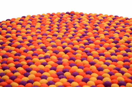Round Orange, Yellow And Purple Felt Ball Rug