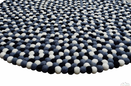 Round Cadet Blue, Black & White Felt Ball Rug