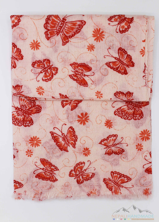 100% Cashmere Red And Orange Butterfly Shawl/Scarf/