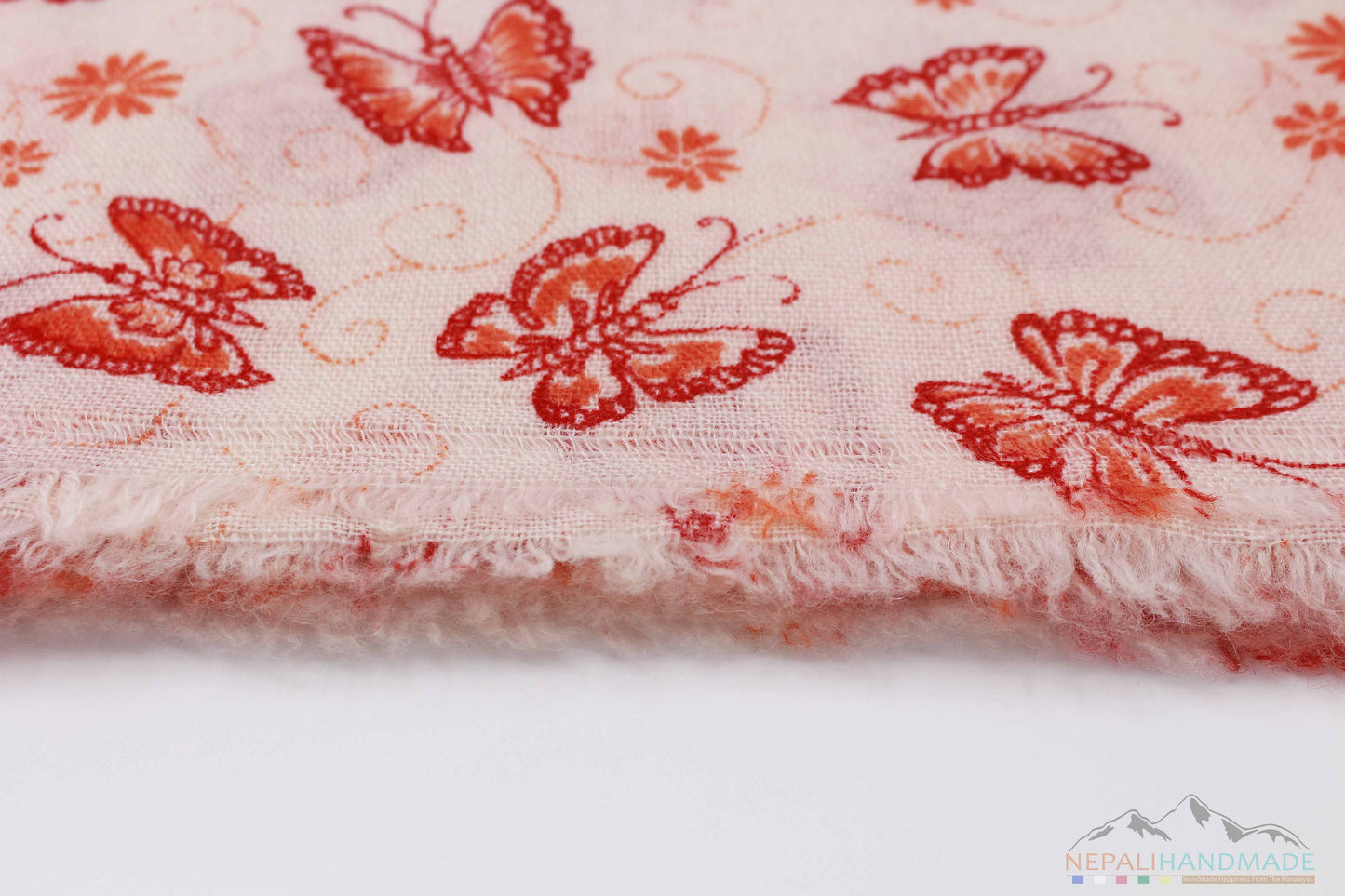 100% Cashmere Red And Orange Butterfly Shawl/Scarf