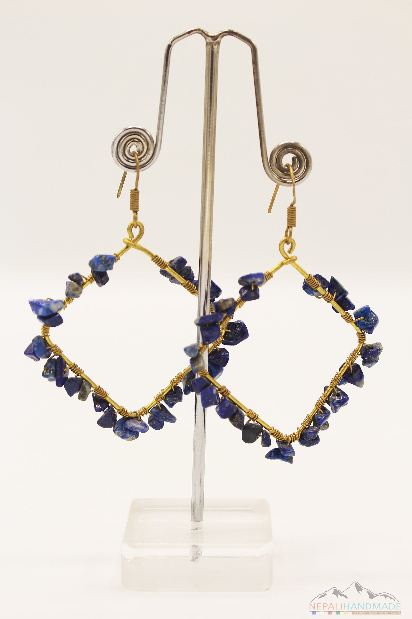 BLUE CHIPS EMBEDDED SQUARE DANGLE EARRING
