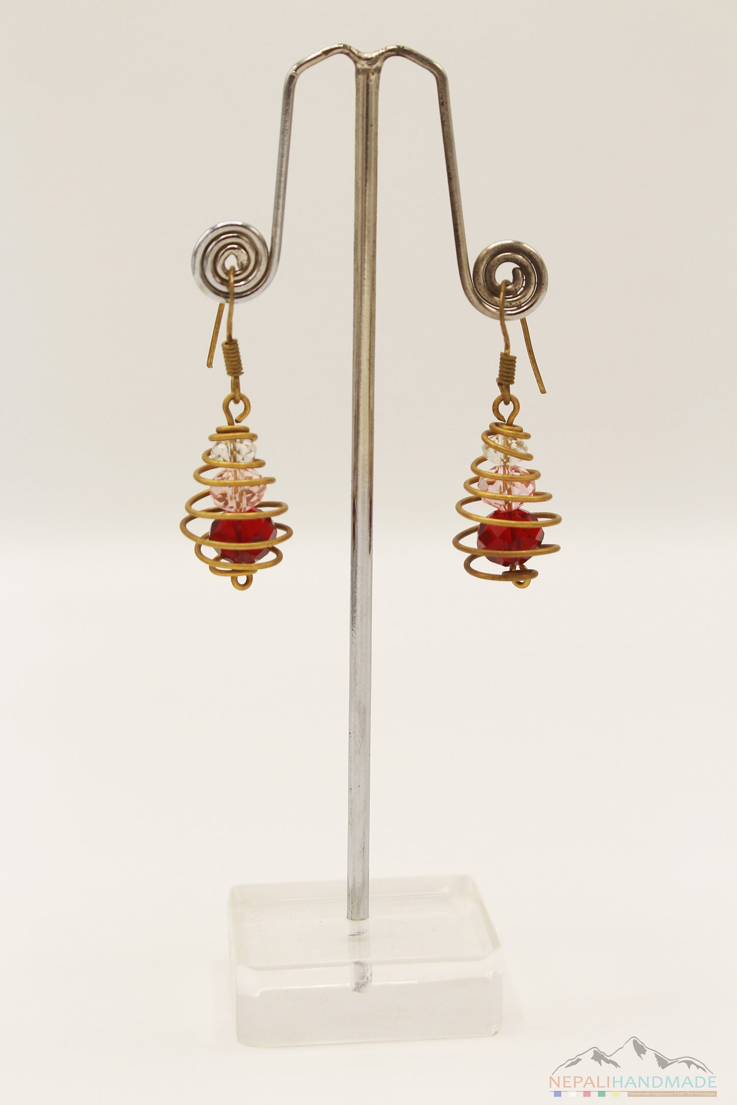 SPIRAL CAGED CRYSTALS DROP EARRING