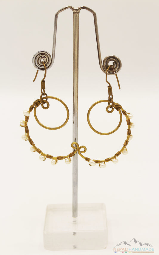 PEARL EMBEDDED CIRCLE INSIDE SEMI CIRCLE DANGLE EARRING