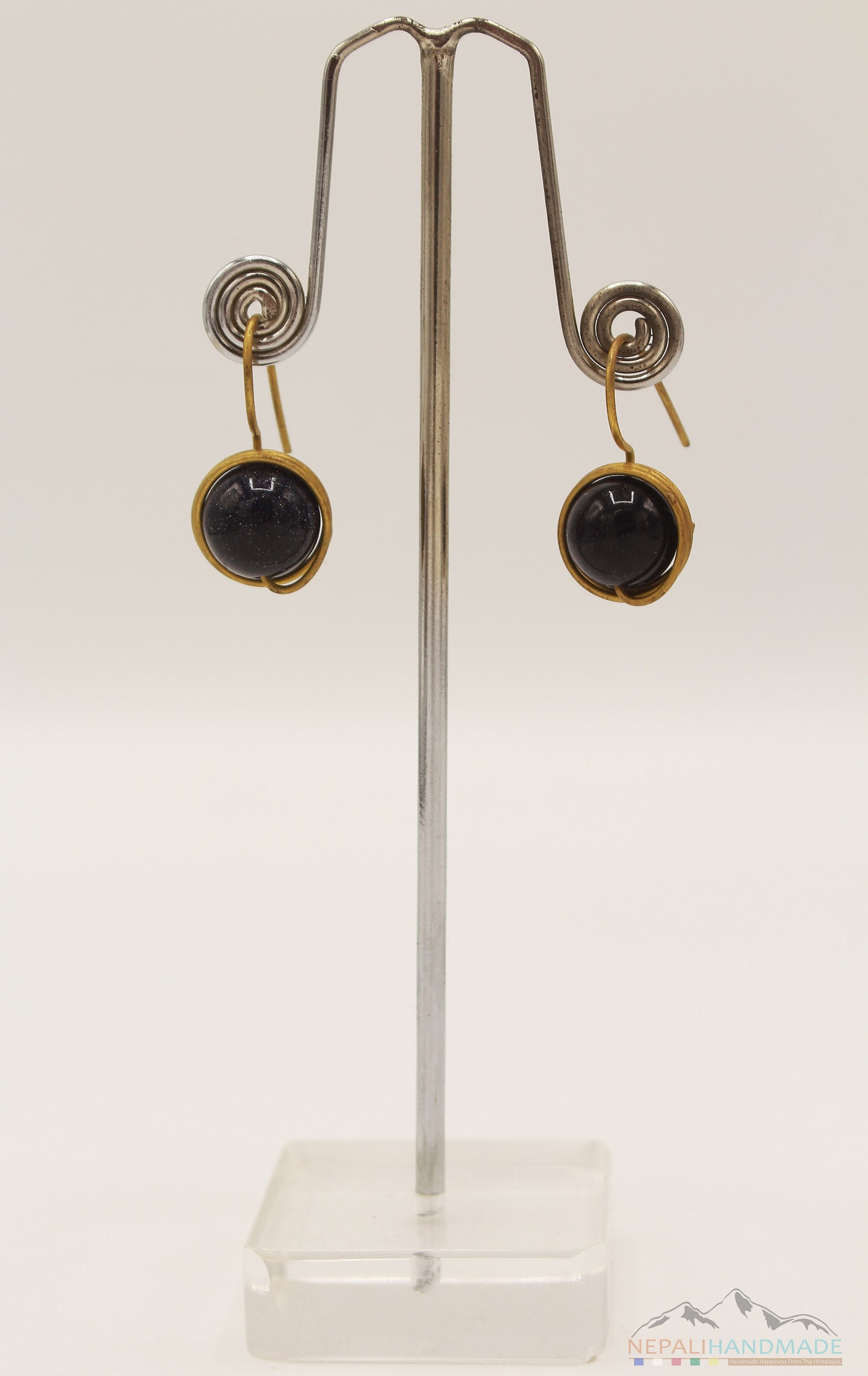 SPARKLING BLACK STONE WIRE ART DROP EARRING