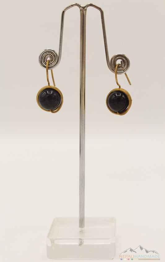SPARKLING BLACK STONE WIRE ART DROP EARRING
