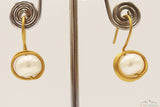 CIRCULAR WIRE WRAPPED PEARL DROP EARRING