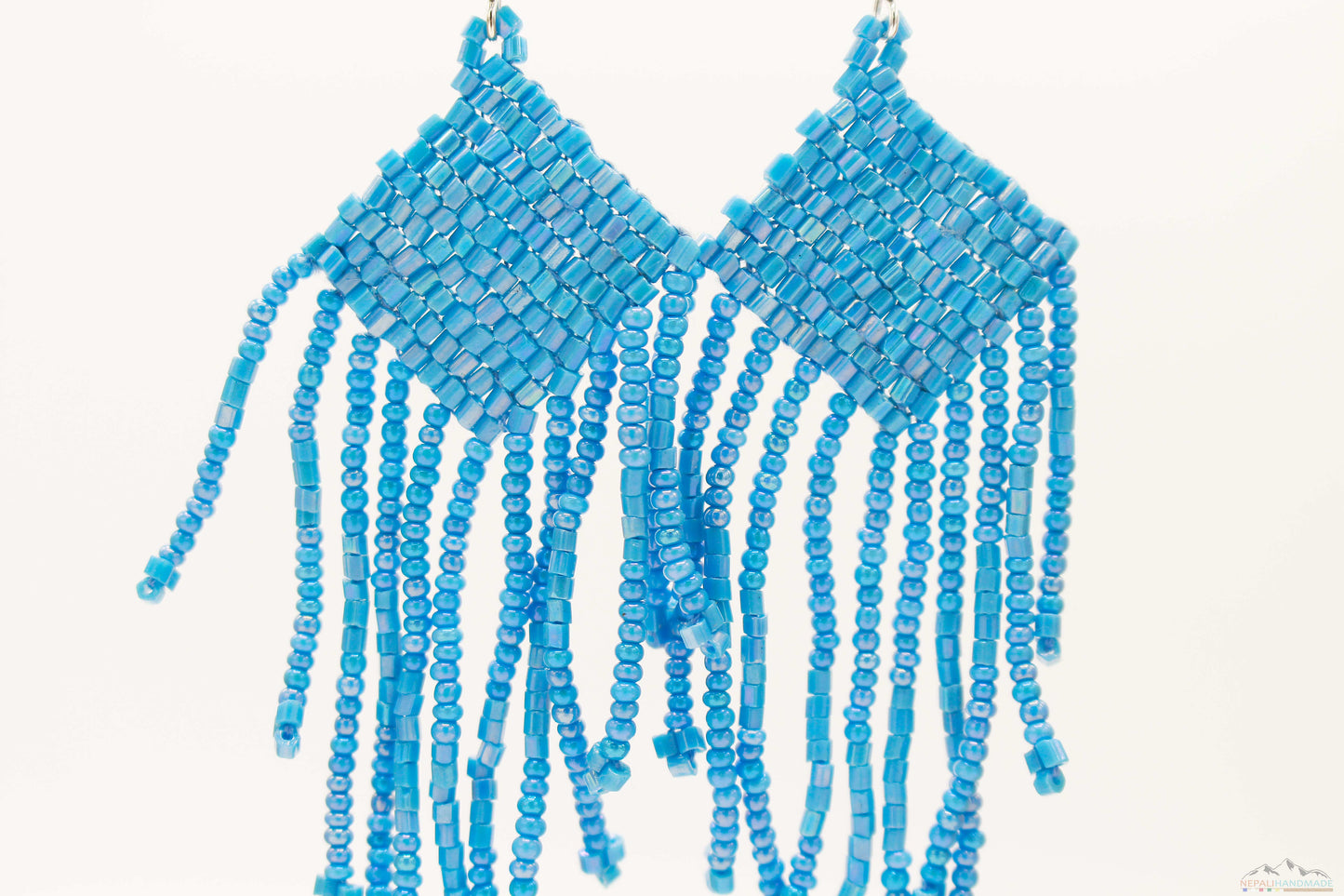 Sky-Blue Glass Beads Square Chandelier Earring