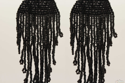 Shiny Black Glass Beads Triangular Chandelier Earring - Long