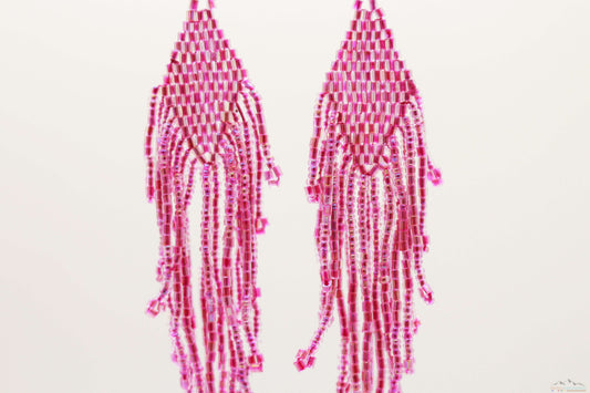 Light Pink & Red Glass Beads Small Rhombus Chandelier Earring