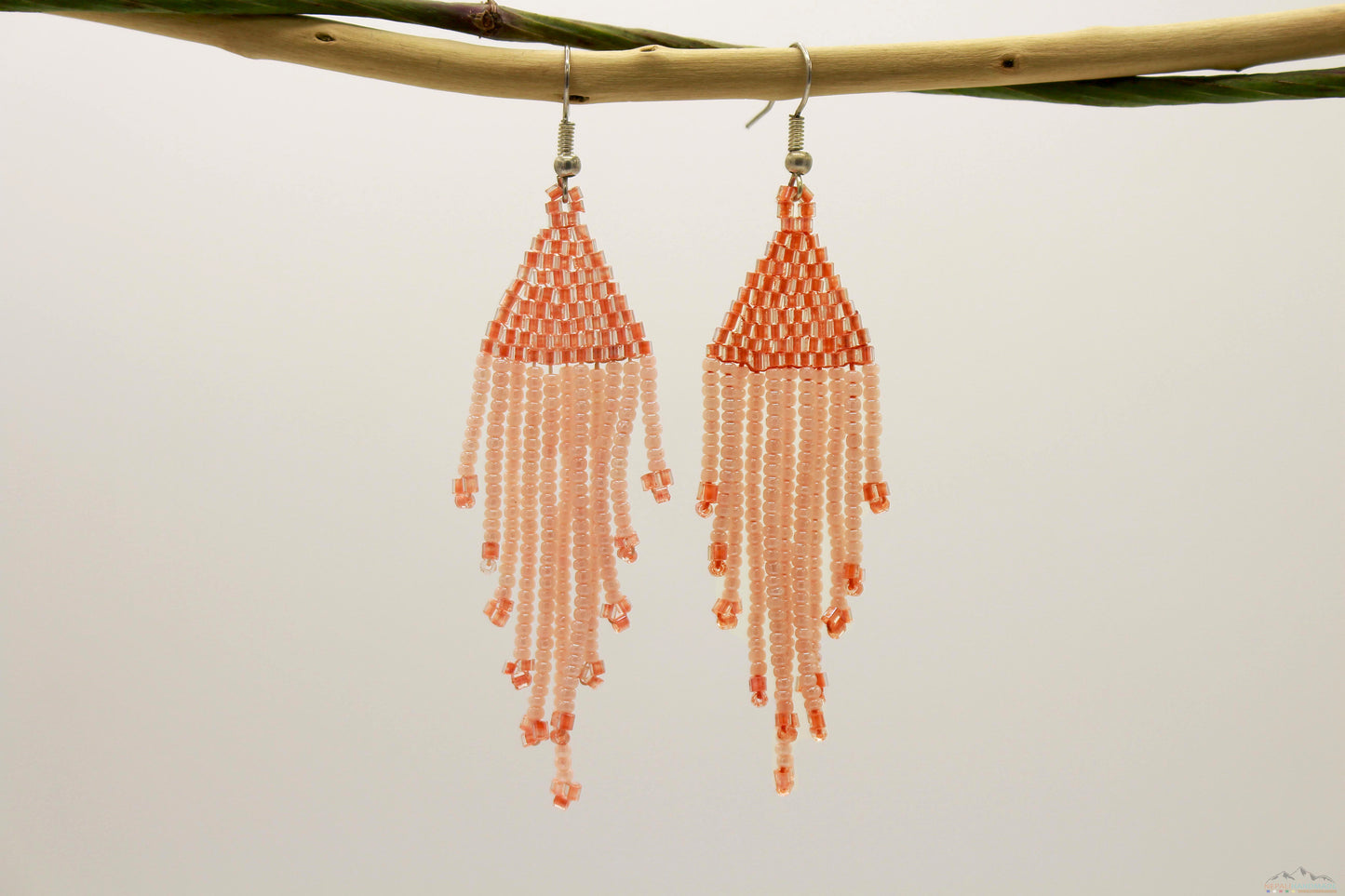 Light Salmon Orange Glass Beads Triangular Chandelier Earring
