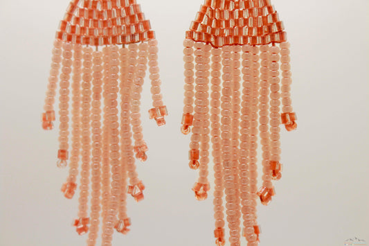 Light Salmon Orange Glass Beads Triangular Chandelier Earring