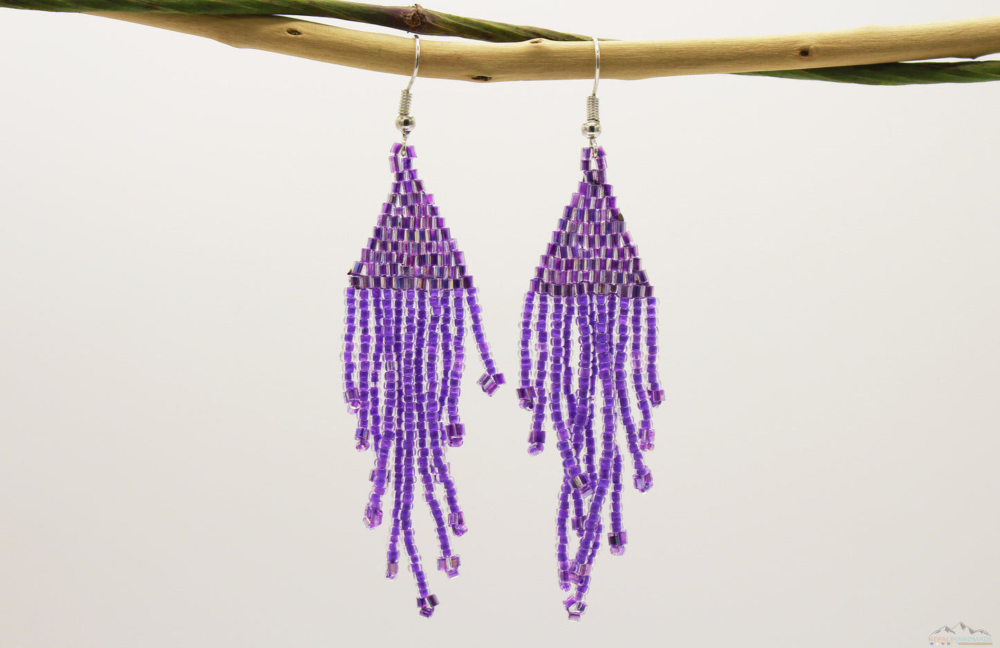 Medium Orchid Purple Glass Beads Triangular Chandelier Earring