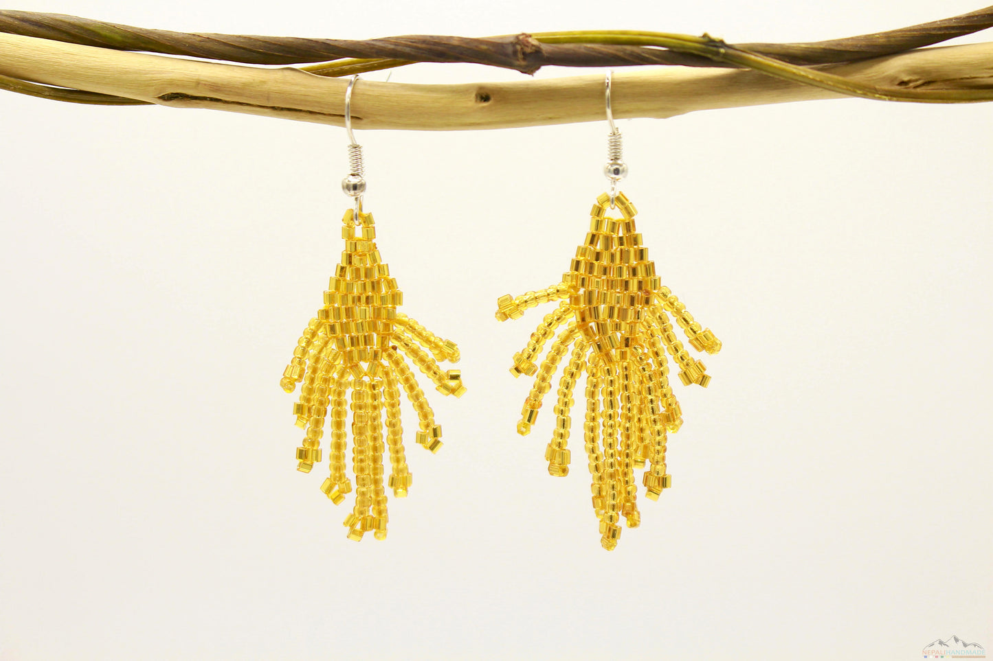 Shiny Golden Yellow Glass Beads Small Rhombus Chandelier Earring