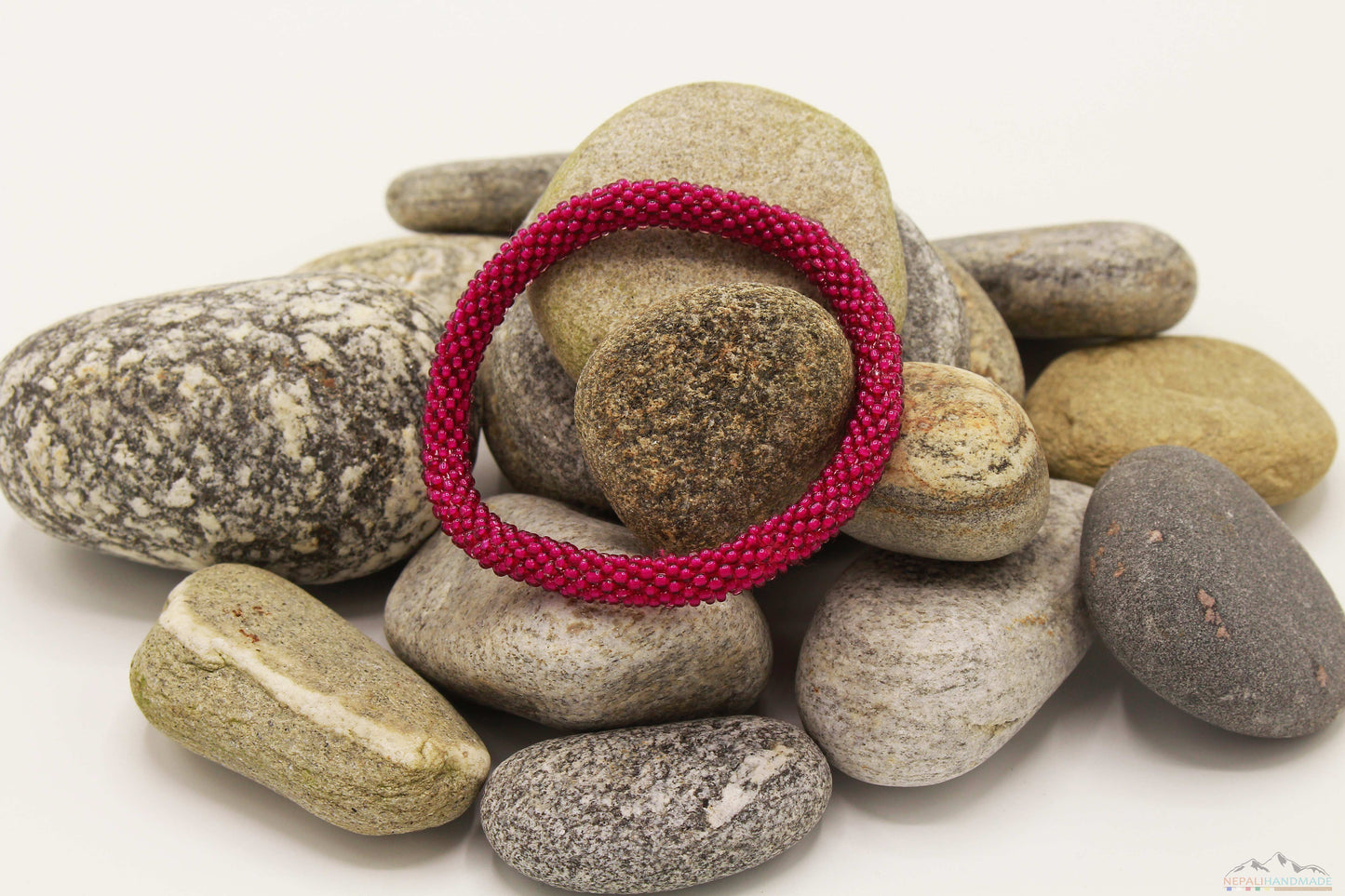 Dark Red Glass Beads Roll On Bracelet