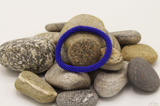 Dark Blue Glass Beads Roll On Bracelet