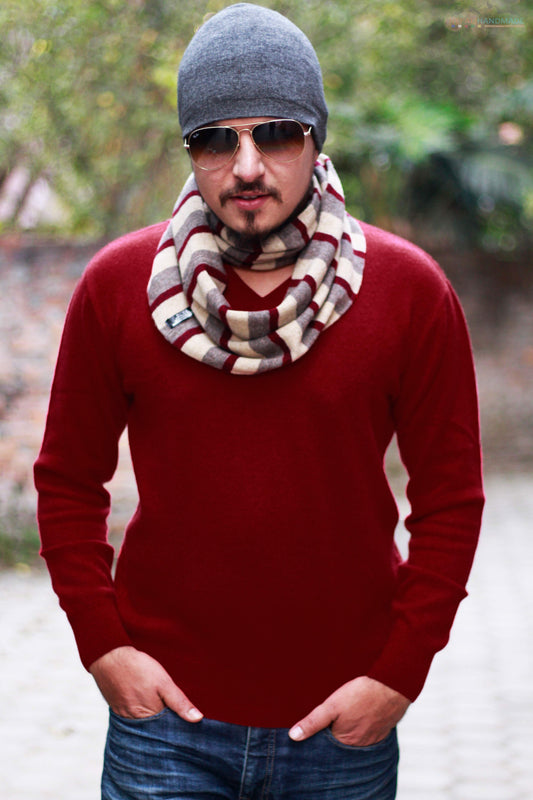 Men's Red Cashmere Sweater V-Neck Pullover - Preview 2