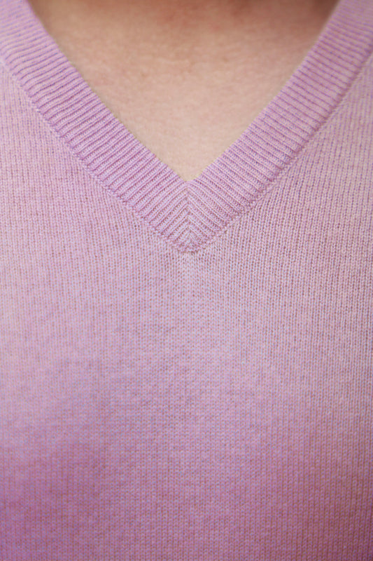Men's Light Purple Cashmere V-Neck Pullover Sweater