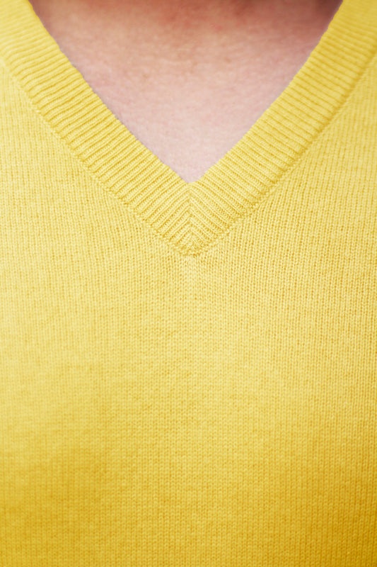 men's yellow cashmere sweater V-neck pullover preview 2