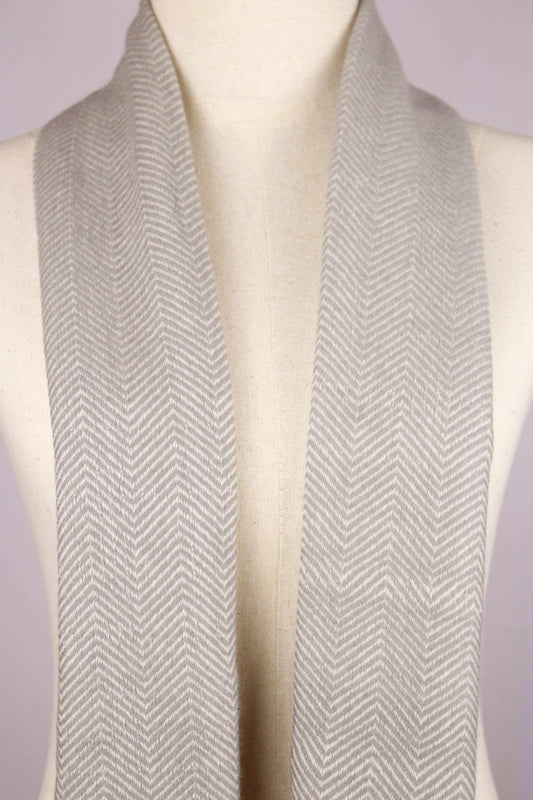 100% Premium Cashmere Seashell Gray Herringbone Pattern Muffler