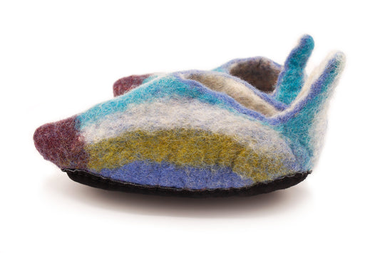 Striped And Pointed Hand Felted Wool Baby Booties