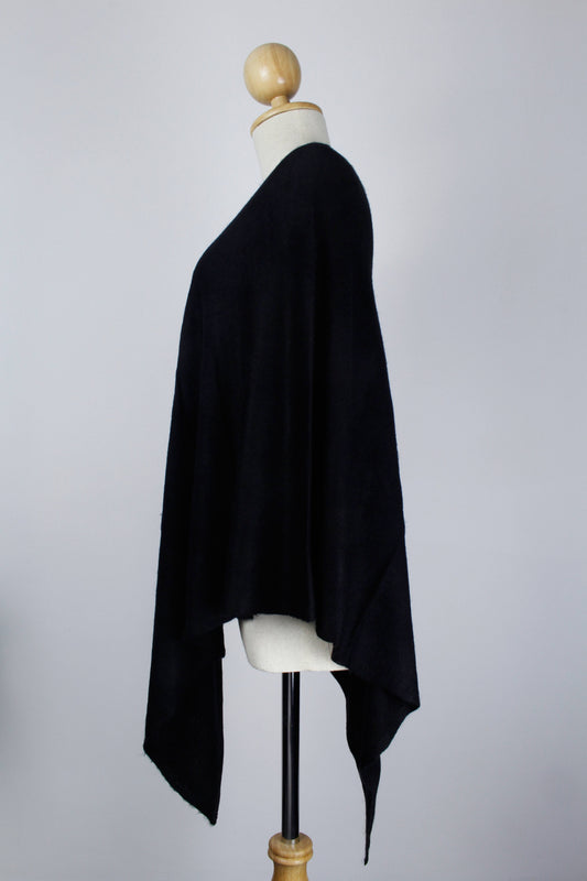 100% Cashmere Black Poncho For Women