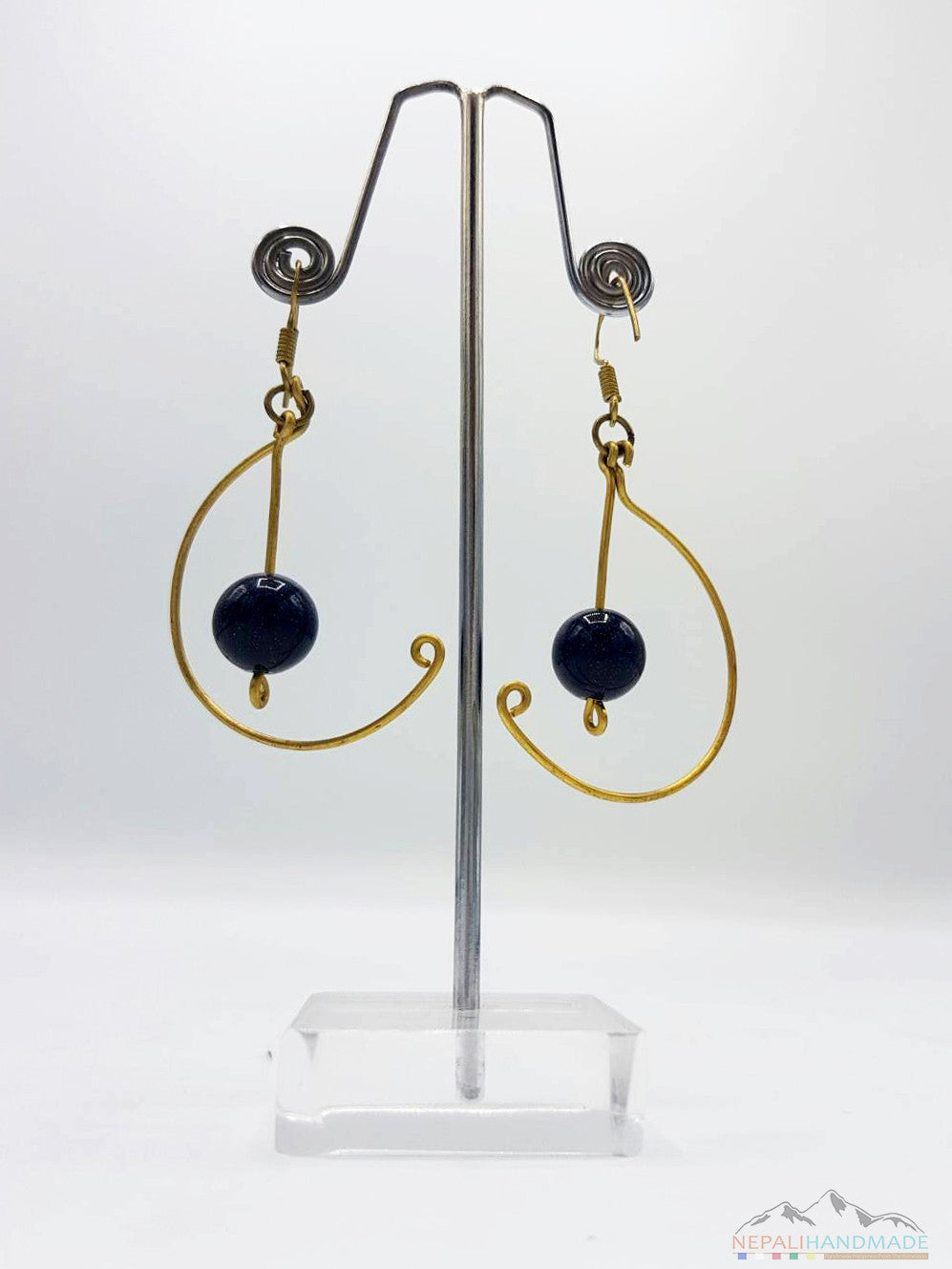 BLACK NIGHT STONE WIRE ART DANGLE EARRING