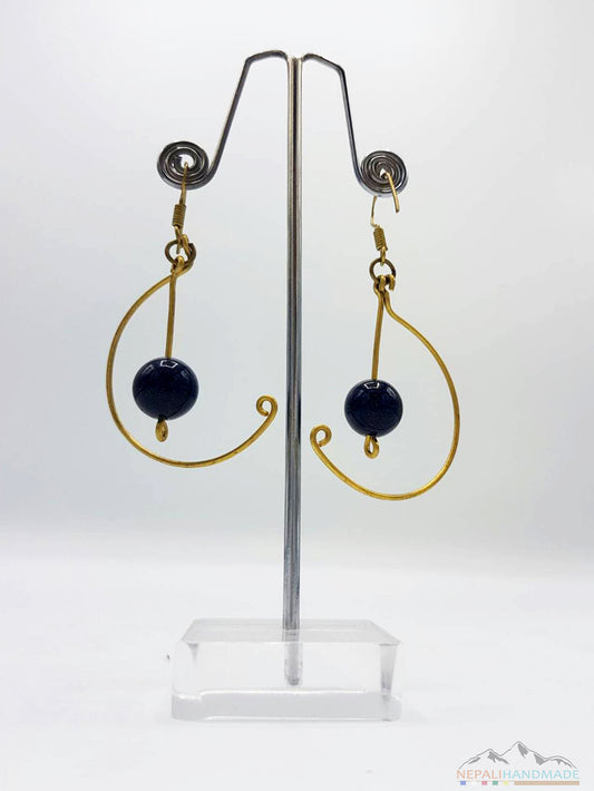 BLACK NIGHT STONE WIRE ART DANGLE EARRING