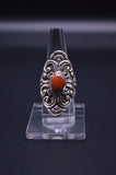 RED CORAL & MOON TURQUOISE STONE STERLING SILVER FINGER RING FOR WOMEN