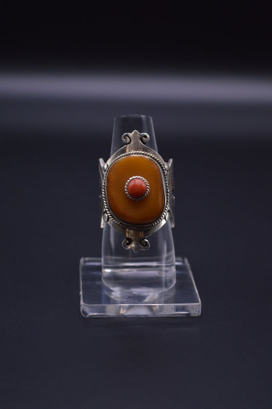 YELLOW AMBER STONE STERLING SILVER FINGER RING FOR WOMEN