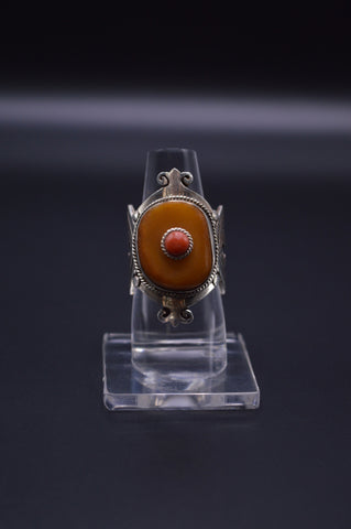 YELLOW AMBER STONE STERLING SILVER FINGER RING FOR WOMEN