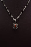 Red Coral Stone Silver Oval Pendant Necklace For Women