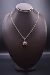 Red Coral Stone Silver Round Pendant Necklace For Women