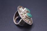 TWO STONE TURQUOISE STERLING SILVER ROUND FINGER RING FOR WOMEN