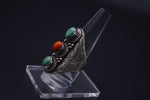 TURQUOISE & RED CORAL STONES STERLING HALF FINGER SILVER RING FOR WOMEN