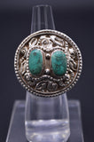TWO STONE TURQUOISE STERLING SILVER ROUND FINGER RING FOR WOMEN