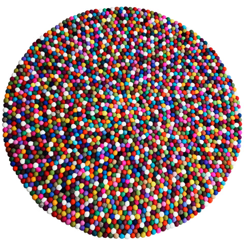 Round Multi Colored Felt Ball Rug