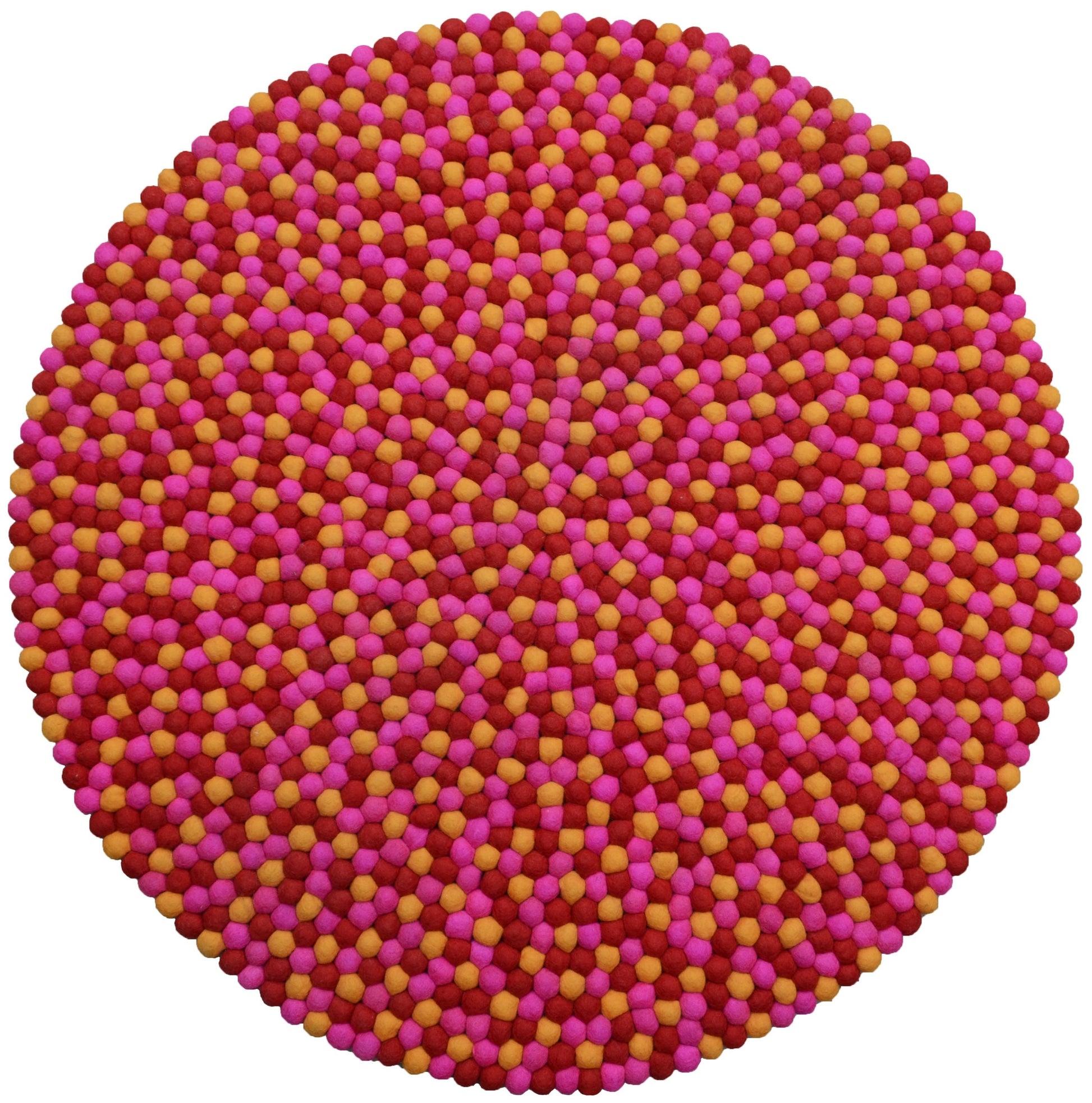 Round Red, Yellow and Pink Felt Ball Rug