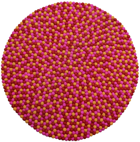 Round Red, Yellow and Pink Felt Ball Rug