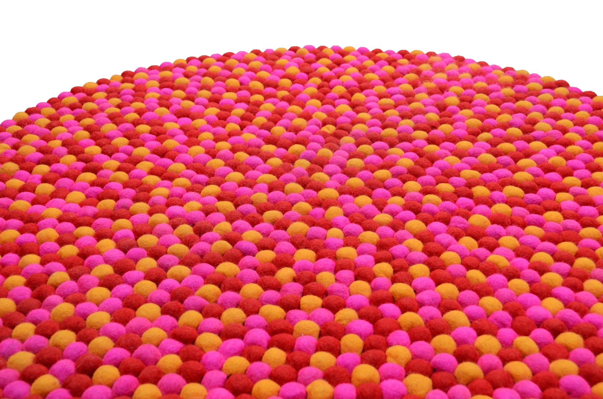 Round Red, Yellow and Pink Felt Ball Rug