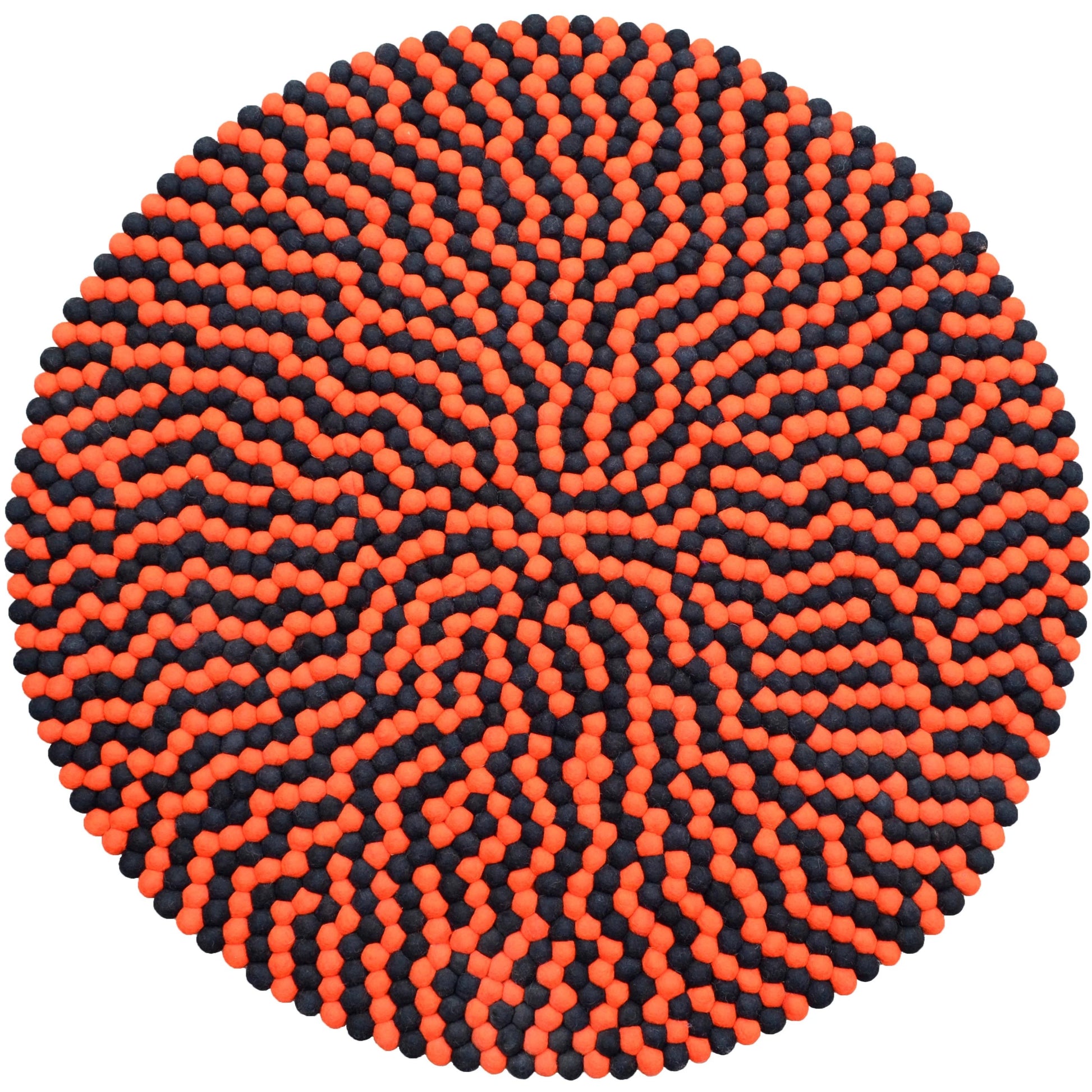 Round Black And Orange Wool Felt Ball Rug