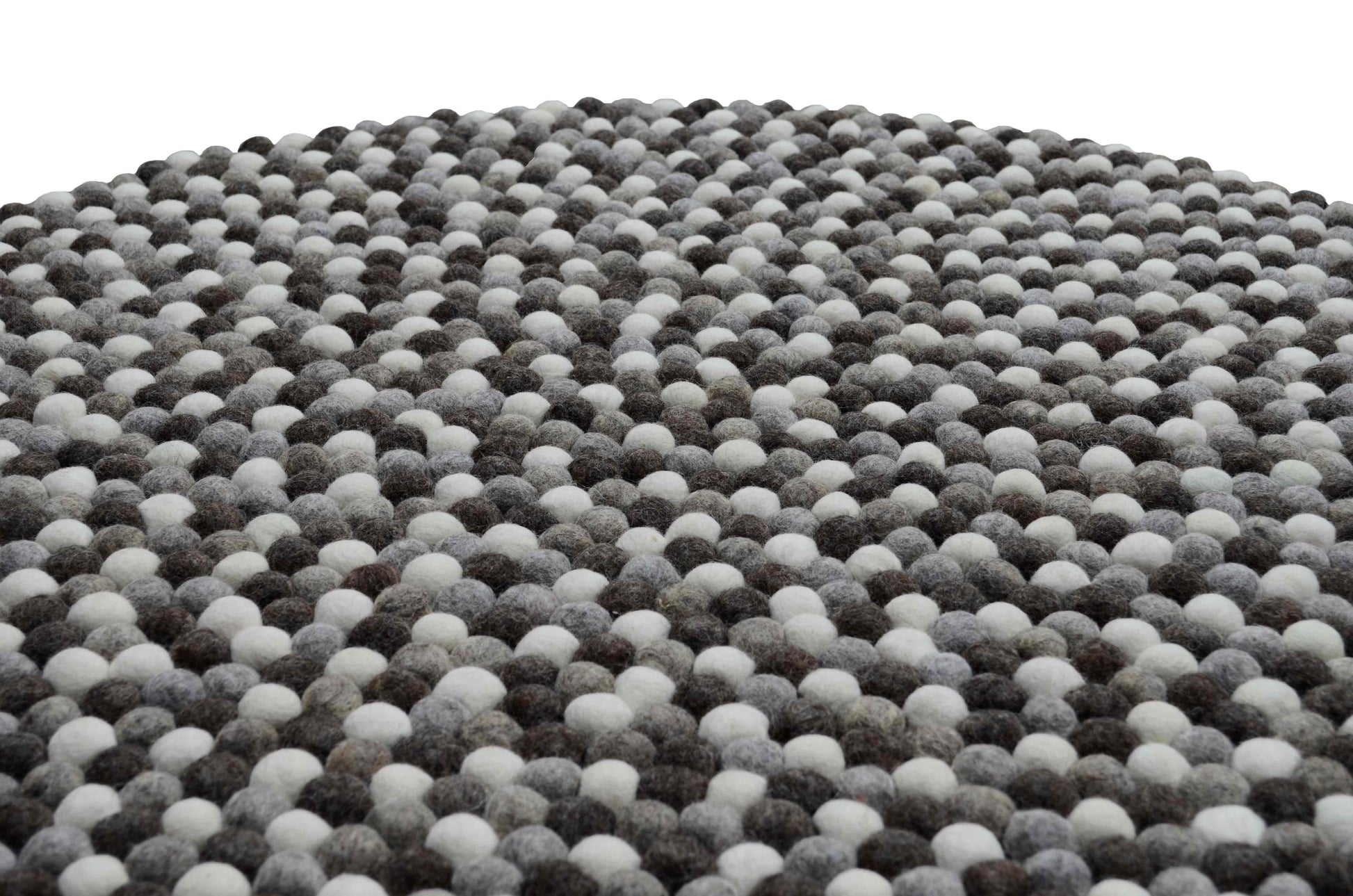 Round Natural Grey, Brown And White Felt Ball Rug