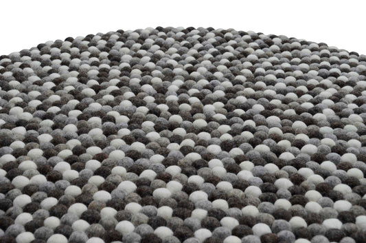 Round Natural Grey, Brown And White Felt Ball Rug