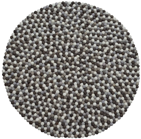 Round Natural Grey, Brown And White Felt Ball Rug