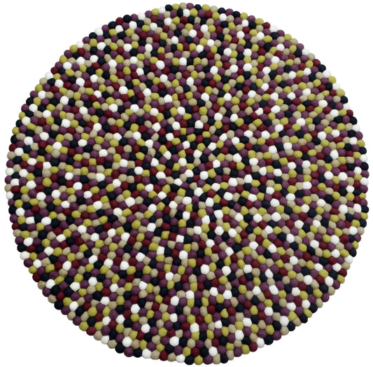 Round Multi Colored Dark Tone Felt Ball Rug