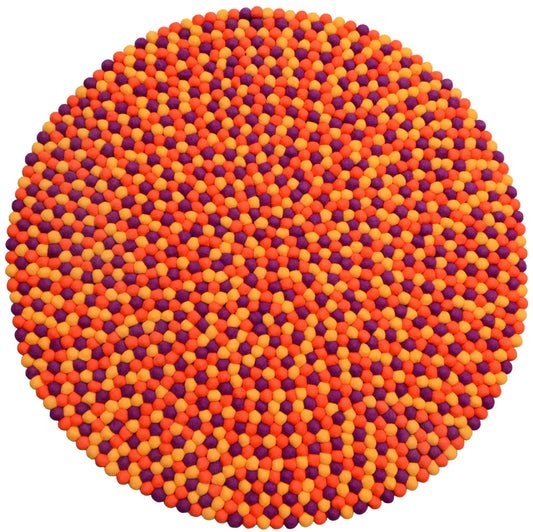 Round Orange, Yellow And Purple Felt Ball Rug
